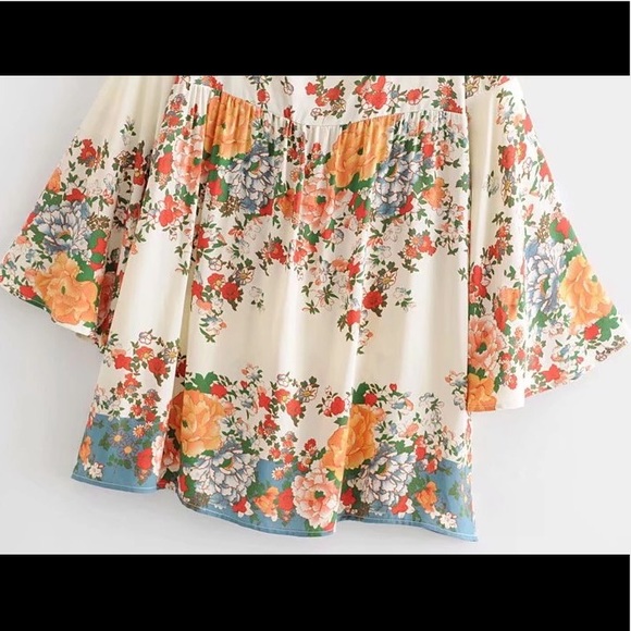 The Elle Boho Bloom Shift Dress w/Bell Sleeves - Picture 9 of 13